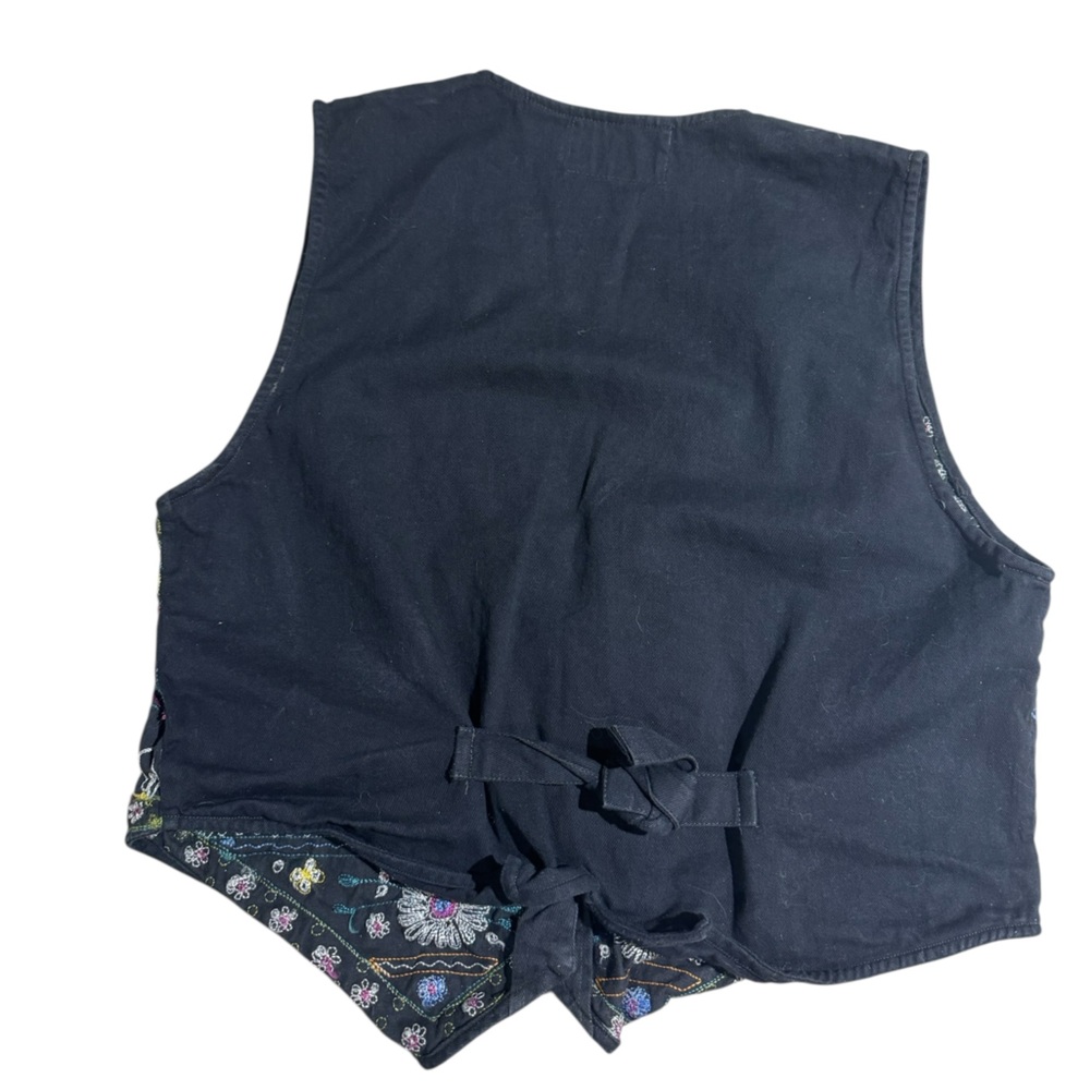 Vintage New Directions black embroidered vest waistcoat floral black Medium - Picture 3 of 4